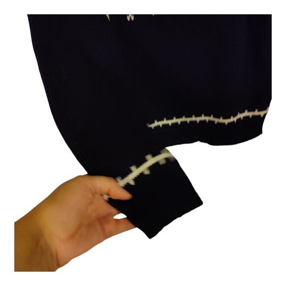 Vintage 80s JC Penney Acrylic Men's Ski Sweater Classic Navy Blue Fair Isle sz M - Picture 6 of 8